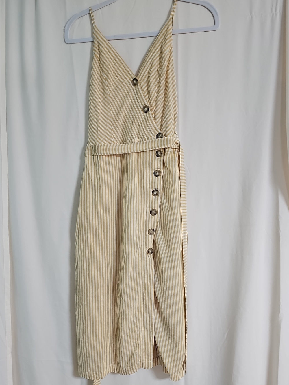 Altar'd State Striped Cream Wrap Midi Dress with Buttons